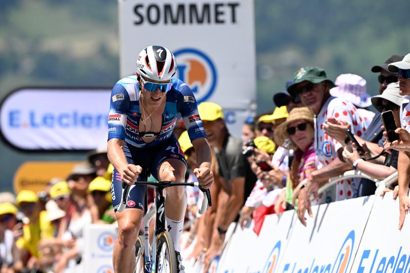 Belgian Tim Merlier of Soudal Quick-Step pictured at the finish of stage 13 of the 2025 Tour de France cycling race, an 11km individual time trial from Loudenvielle to Peyragudes, on Friday 18 July 2025 in France. The 112th edition of the Tour de France starts on Saturday 5 July in Lille, France, and will finish in Paris, France on the 27th of July.   BELGA PHOTO JASPER JACOBS