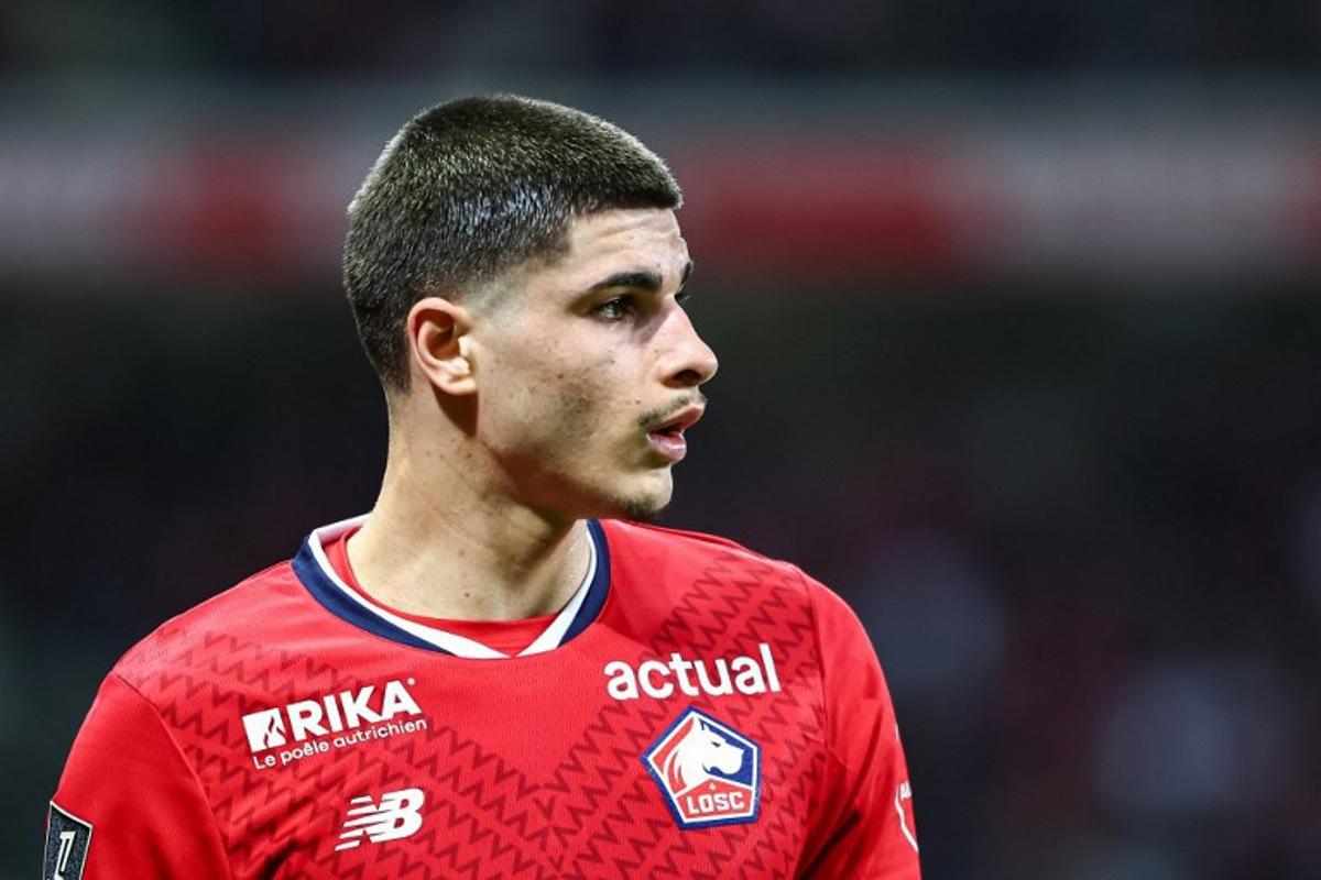 Lille's Belgian forward #19 Matias Fernandez-Pardo looks on during the French L1 football match between Lille LOSC and Lens (RCL) at Stade Pierre-Mauroy in Villeneuve-d'Ascq, northern France on March 30, 2025.  Sameer Al-DOUMY / AFP