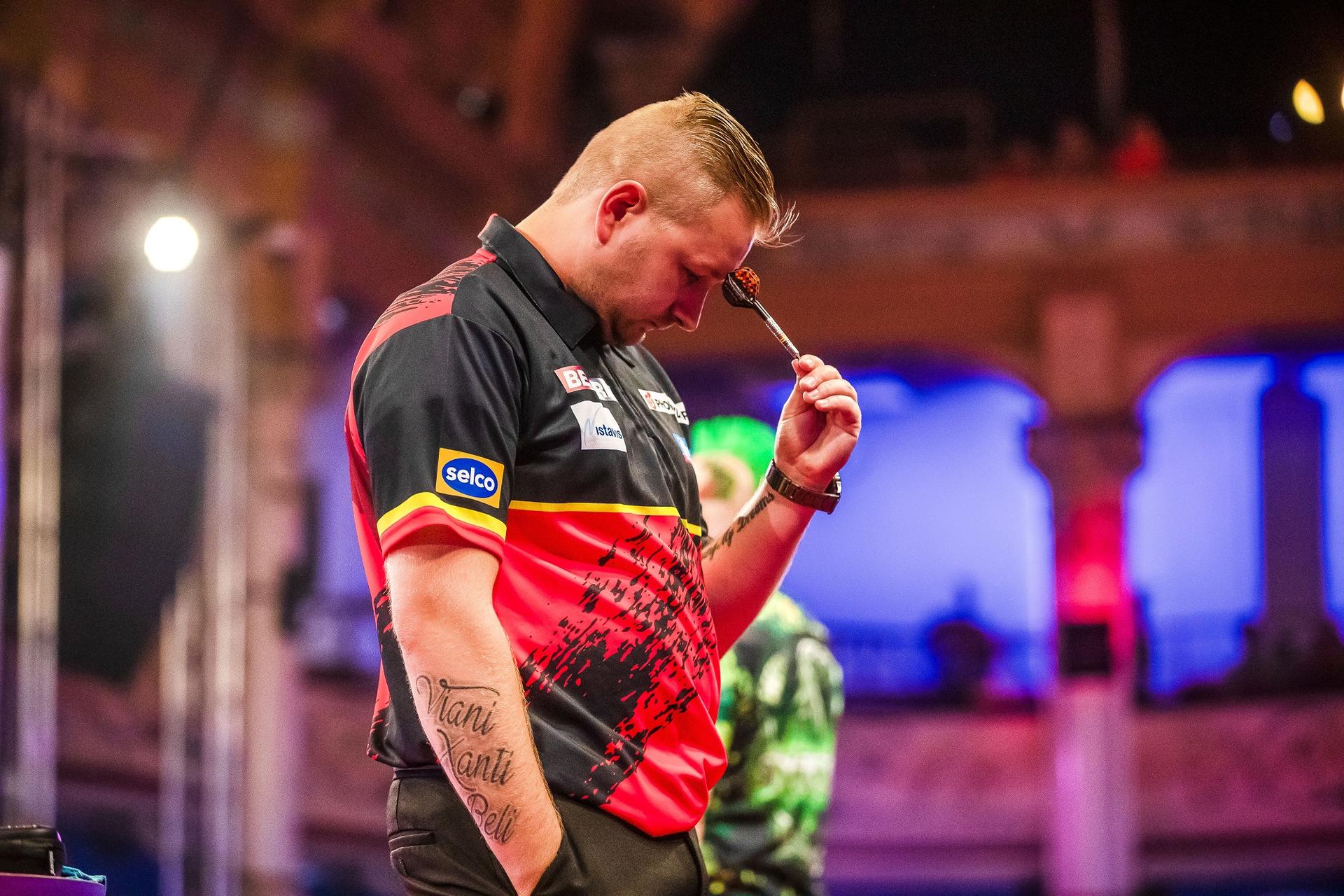 ATTENTION EDITORS - HAND OUT PICTURES - EDITORIAL USE WITH STORY ON DARTS WORLD MATCHPLAY ONLY - MANDATORY CREDIT TAYLOR LANNING/PDC  Hand out pictures released on Friday 22 July 2022, by PDC Professional Darts Corporation shows  Belgian Dimitri Van den Bergh, during the quarter-finals of the Betfred World Matchplay, in Blackpool, UK. MANDATORY CREDIT LAWRENCE LUSTIG/PDC