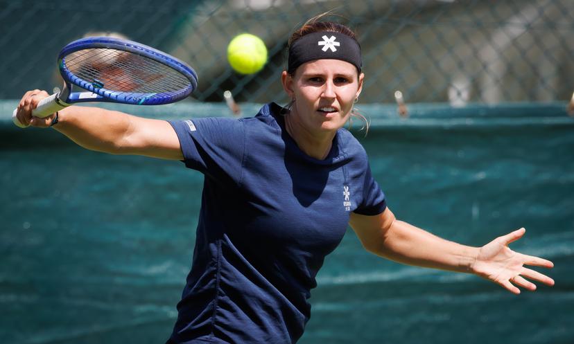 Belgian Greet Minnen pictured during a training session the 2025 Wimbledon grand slam tennis tournament at the All England Tennis Club, in south-west London, Britain, Friday 27 June 2025. BELGA PHOTO BENOIT DOPPAGNE