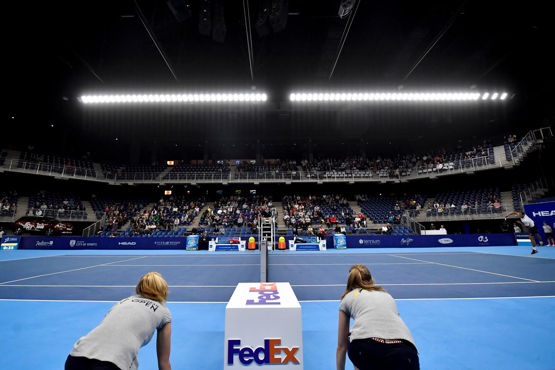 Illustration picture shows the quarter final match between Belgian David Goffin (ATP12) and Romanian Marius Copil (ATP194) at the first edition of the European Open - ATP Antwerpen on hardcourt, from 17 to 23 October, in Antwerp, Friday 21 October 2016. BELGA PHOTO DIRK WAEM