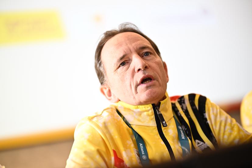 BOIC-COIB president Jean-Michel Saive pictured during a press conference of the BOIC-COIB Belgian Olympic Committee on the last day of the Milano Cortina 2026 Olympic Winter Games, on Sunday 22 February 2026 in Milan, Italy. The XXV Winter Olympics take place from 6 to 22 February 2026 in Italy. BELGA PHOTO JASPER JACOBS