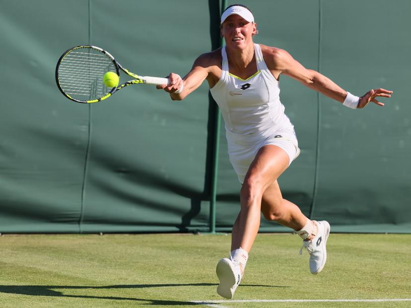 Belgian Yanina Wickmayer pictured in action during a tennis match against Mexican Zarazua, in the first round of the women's singles at the 2025 Wimbledon grand slam tournament, Monday 30 June 2025 at the All England Tennis Club, in South-West London, Britain. BELGA PHOTO BENOIT DOPPAGNE