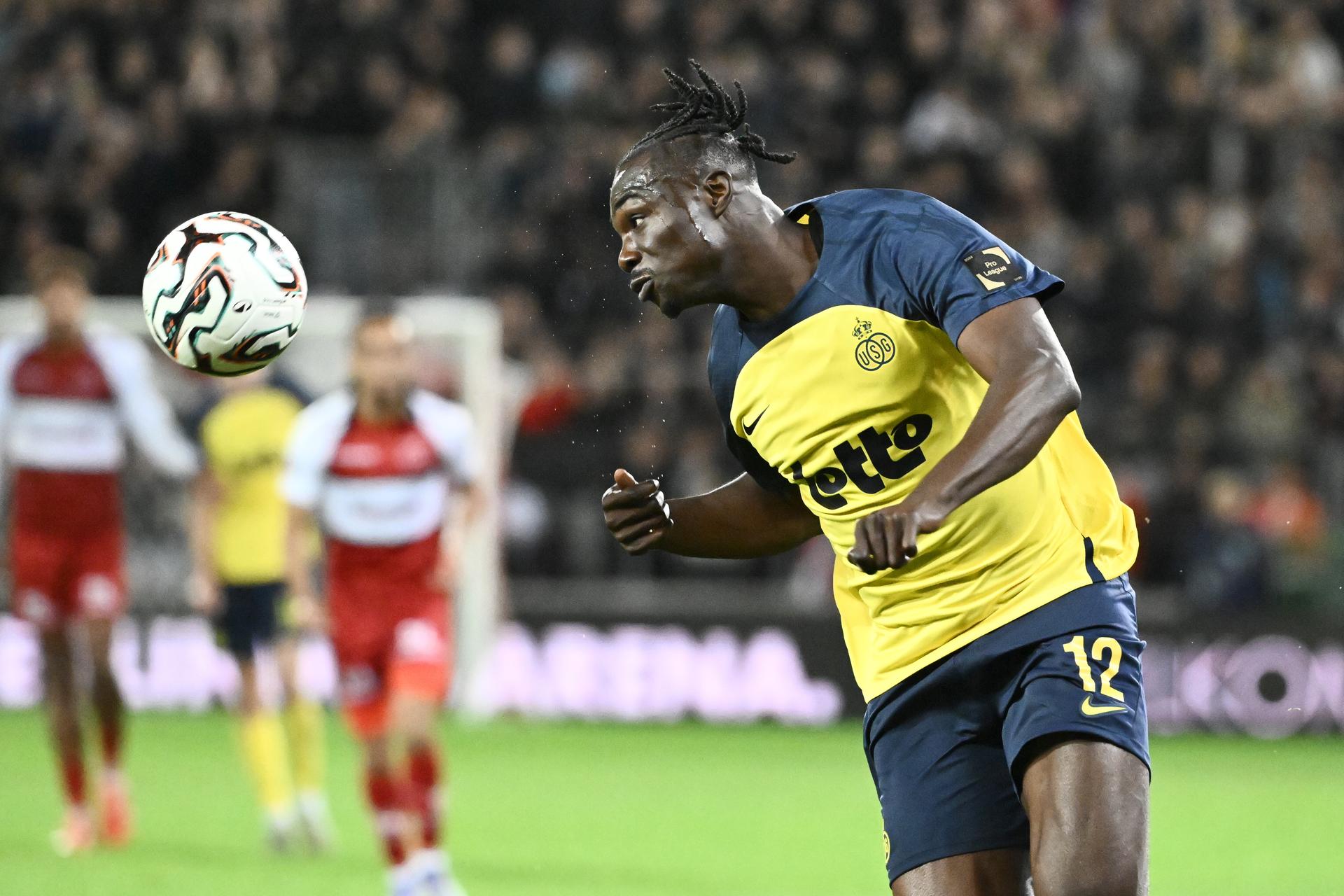 Union's Promise David pictured in action during a soccer match between SV Zulte Waregem and Royale Union Saint-Gilloise, Saturday 01 November 2025 in Waregem, on day 13 of the 2025-2026 'Jupiler Pro League' first division of the Belgian championship. BELGA PHOTO MAARTEN STRAETEMANS