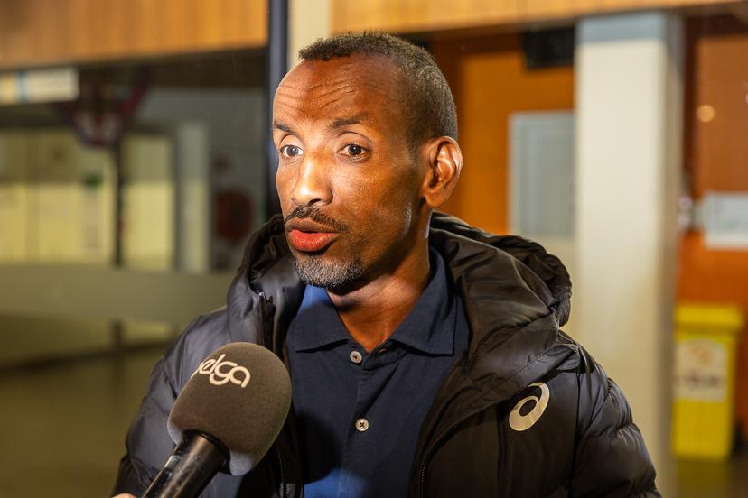 Belgian athlete Bashir Abdi pictured at a press conference of Atletiek Vlaanderen after an information session for the athletes following the commotion of the past weeks regarding the top-level sports policy, Friday 08 November 2024 in Gent. BELGA PHOTO JAMES ARTHUR GEKIERE