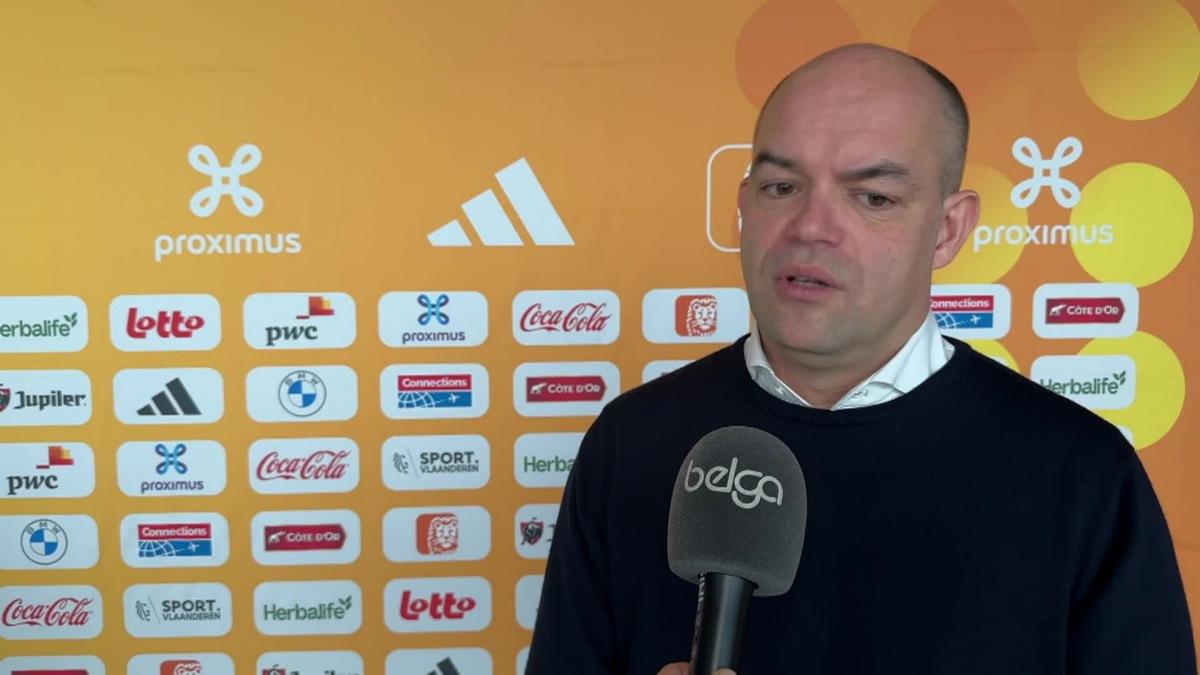 Video showing 00:00:00:00 - 00:02:01:12. Interview in French with KBVB (Belgium soccer union) CEO Peter Willems, during a press conference of Belgium's national women's team the Red Flames to present their new head coach, on Friday 24 January 2025 in Tubize. BELGA VIDEO MAARTEN WEYNANTS
