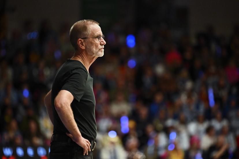 Aalst's head coach Eddy Casteels pictured during a basketball match between Okapi Aalst and Kangoeroes Mechelen, Saturday 01 March 2025 in Aalst, on day 24 of the 'BNXT League' Belgian and Dutch first division basket championships. BELGA PHOTO MAARTEN STRAETEMANS