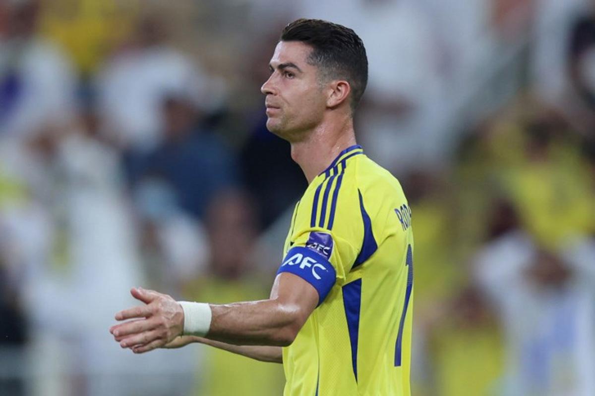 Nassr's Portuguese forward #7 Cristiano Ronaldo reacts to a missed chance during the AFC Champions League semi-final match between Saudi's Al-Nassr and Japan's Kawasaki at King Abdullah Sports City in Jeddah on April 30, 2025.  AFP