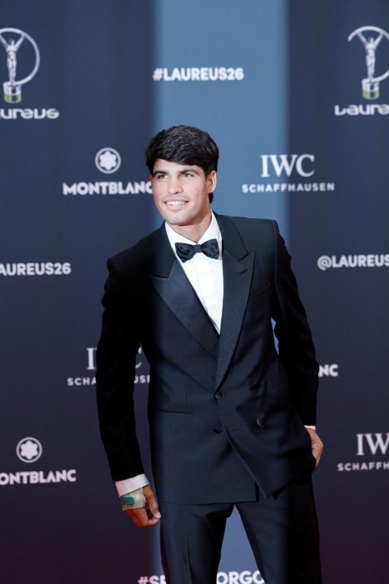 Spain's tennis player Carlos Alcaraz poses on the Red Carpet ahead of the 27th Laureus World Sports Awards gala in Madrid on April 20, 2026.  Oscar DEL POZO / AFP
