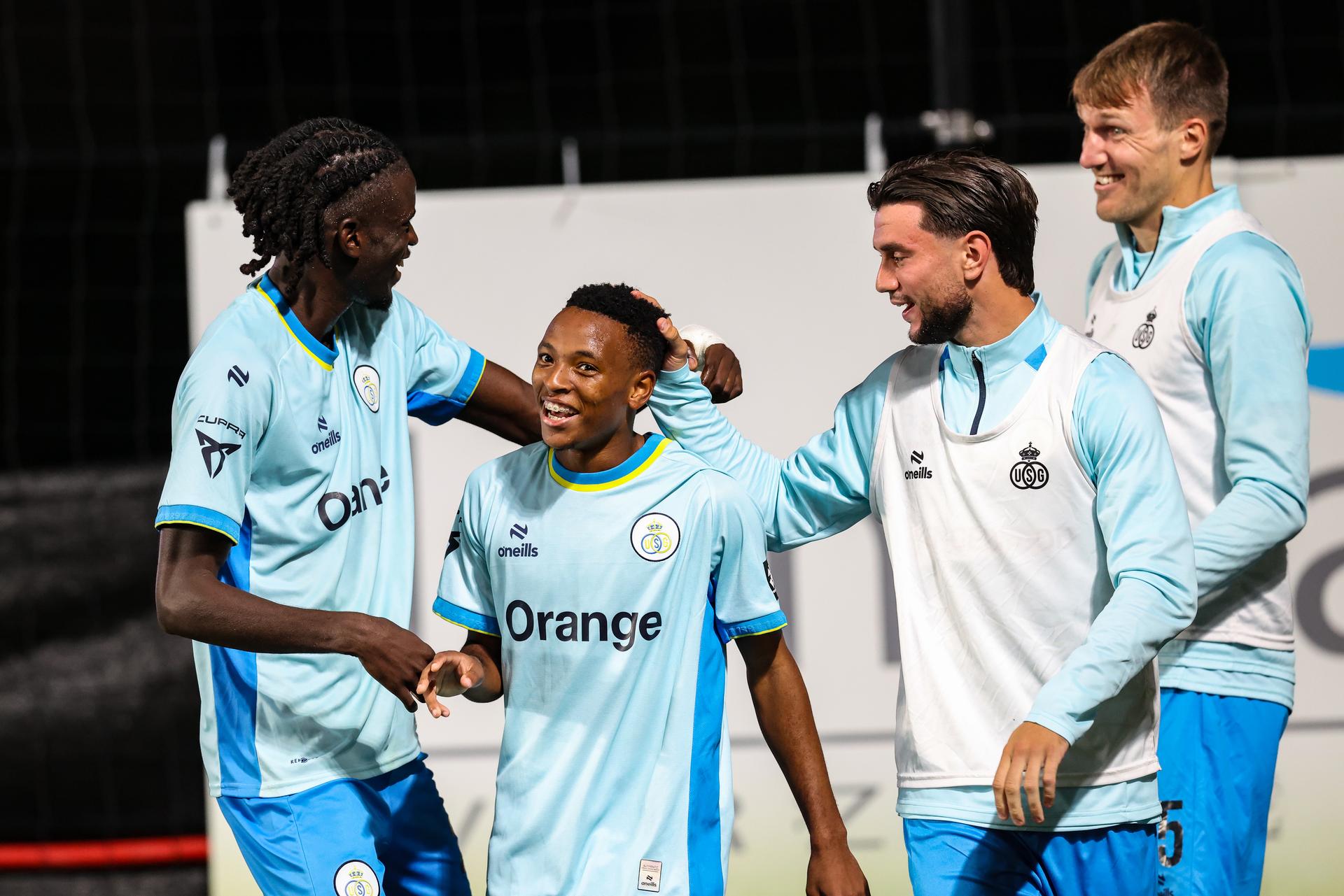Union's Relebohile Mofokeng celebrates after scoring during a soccer match between STVV and Union Saint-Gilloise, Wednesday 2 September 2026 in Sint-Truiden, on day 3 of the 2026-2027 'Jupiler Pro League' first division of the Belgian championship. BELGA PHOTO BRUNO FAHY