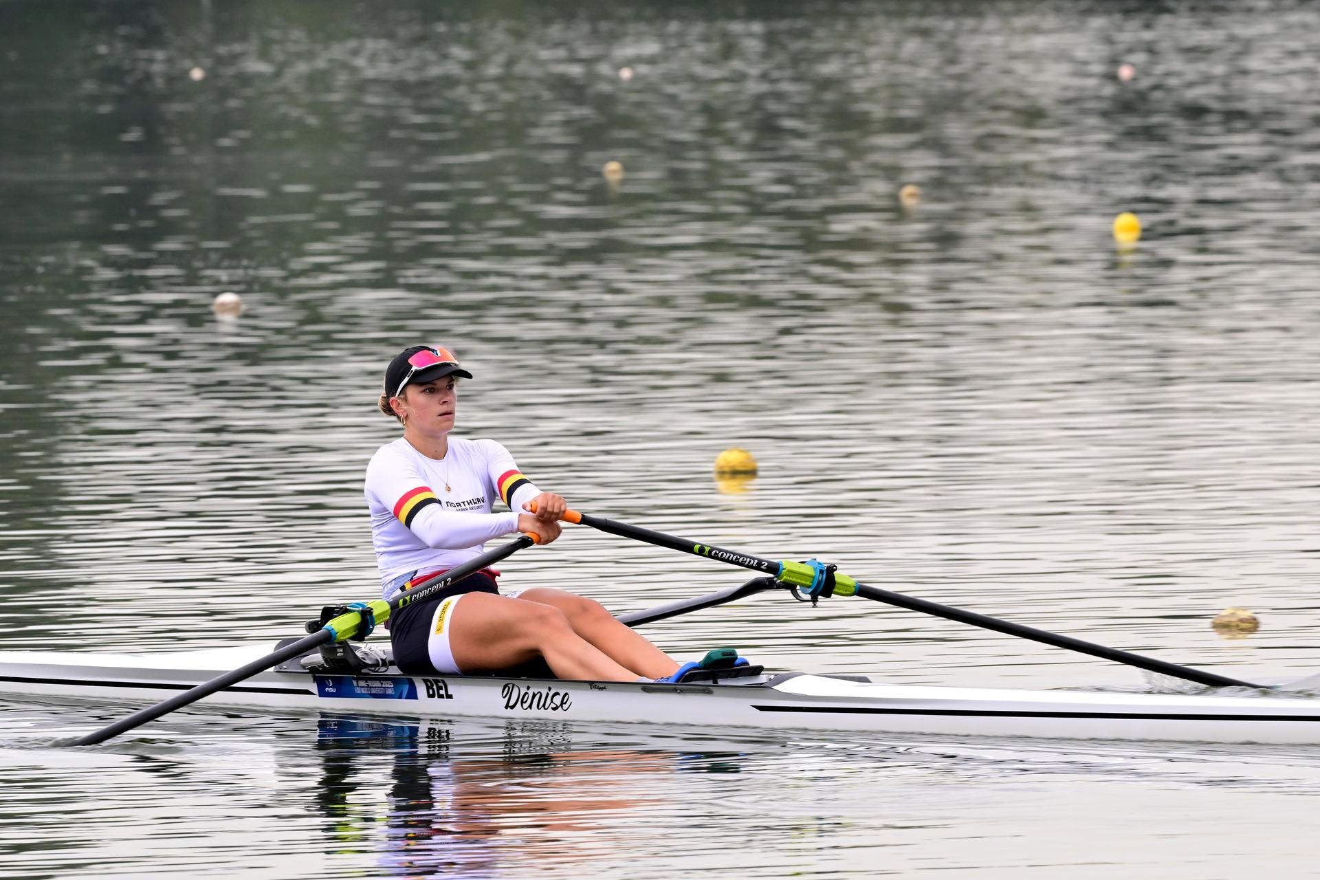 Belgian athlete Mazarine Guilbert pictured during a training session ahead of a press conference organized by the 'Vlaamse Roeiliga' Flemish rowing federation, Tuesday 09 September 2025 in Willebroek, to present the athletes and new coaching staff that will take part to the World Championships in Shanghai (September 21-28). BELGA PHOTO DIRK WAEM