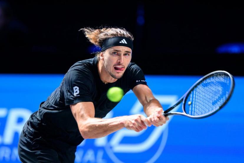 Germany's Alexander Zverev returns the ball to Italy's Lorenzo Musetti during the men's semi-final singles match at the ATP Vienna Open tennis tournament in Vienna, Austria, on October 25, 2025.  MAX SLOVENCIK / APA / AFP