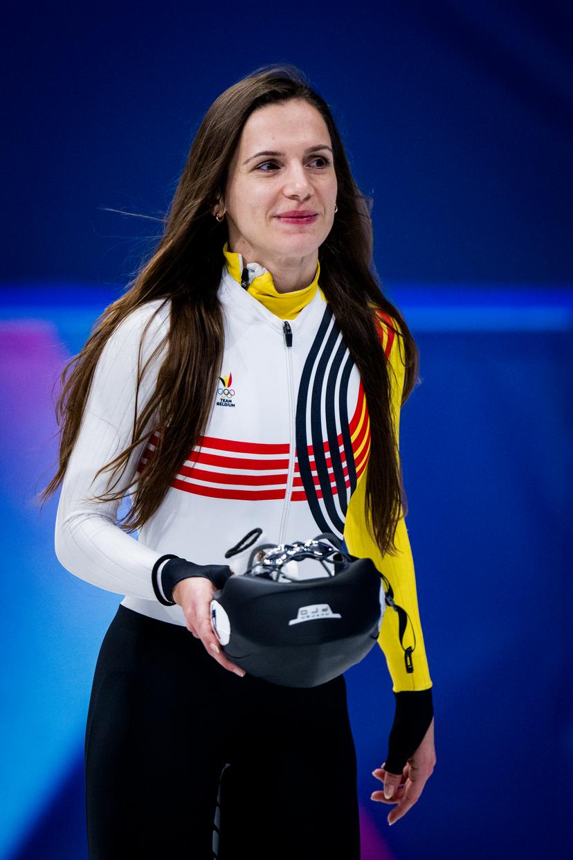 Belgian shorttrack skater Hanne Desmet celebrates after winning the bronze medal during the finals of the Mixed Team Relay of the Short Track Speed Skating competition at the Milano Cortina 2026 Olympic Winter Games, on Tuesday 10 February 2026 in Milan, Italy. The XXV Winter Olympics take place from 6 to 22 February 2026 in Italy. BELGA PHOTO JASPER JACOBS