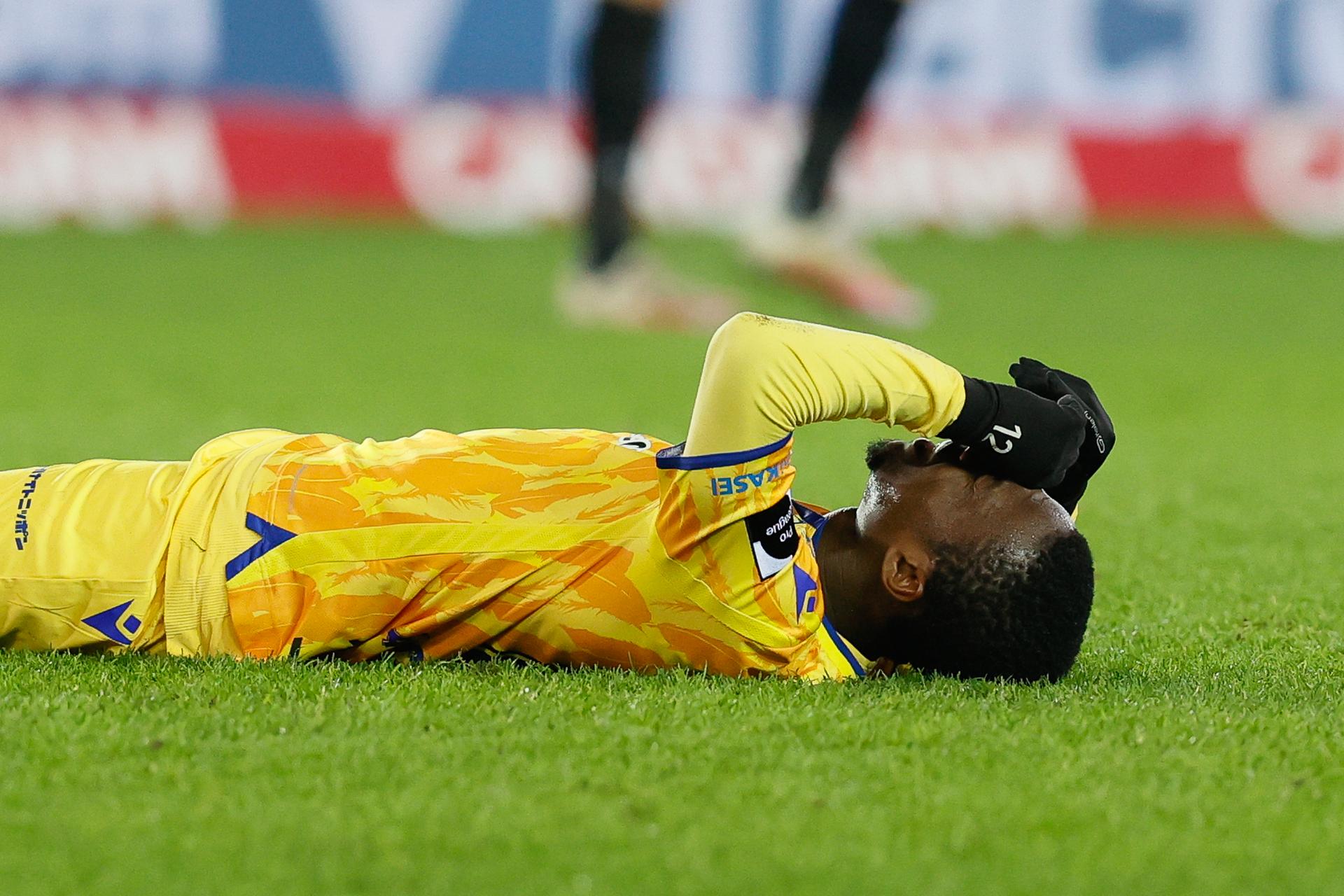 STVV's Samuel Asamoah looks dejected during a soccer match between Club Brugge KV and Sint-Truiden VV, Saturday 05 December 2020 in Brugge, on the fifteenth day of the 'Jupiler Pro League' first division of the Belgian championship. BELGA PHOTO BRUNO FAHY