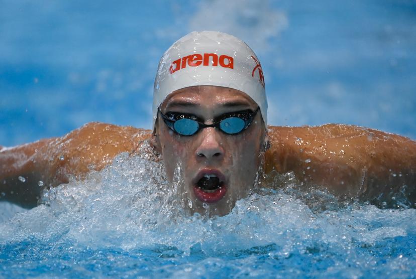 Belgian Logan Vanhuys pictured during the first day of the Belgian Swimming Championships, Friday 21 April 2023 in Antwerp. BELGA PHOTO JOHN THYS