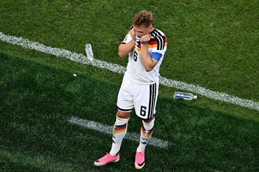 Germany's defender #06 Joshua Kimmich reacts after losing the penalty shootout of the 2026 World Cup round of 32 football match between Germany and Paraguay at the Boston Stadium in Foxborough on June 29, 2026.   Jewel SAMAD / AFP