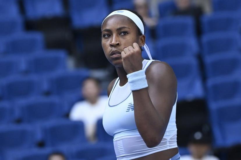 USA's Coco Gauff reacts after victory against Switzerland's Belinda Bencic during their women's singles match at the China Open tennis tournament in Beijing on September 30, 2025.   WANG Zhao / AFP