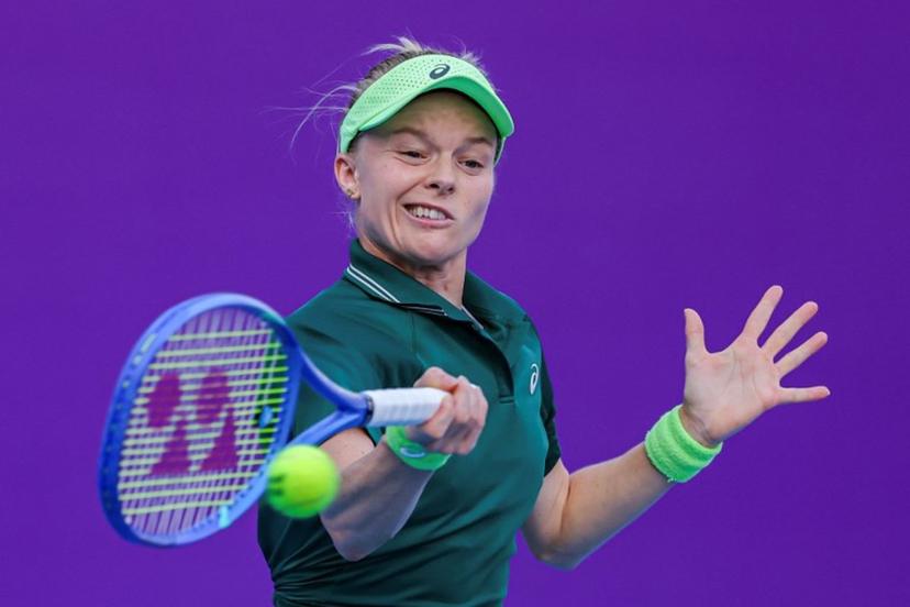 Britain's Harriet Dart hits a return to China's Sun Xinran during their women's singles semi-final match at the Guangzhou Open tennis tournament in Guangzhou, China's southern Guangdong province on October 31, 2026.   AFP