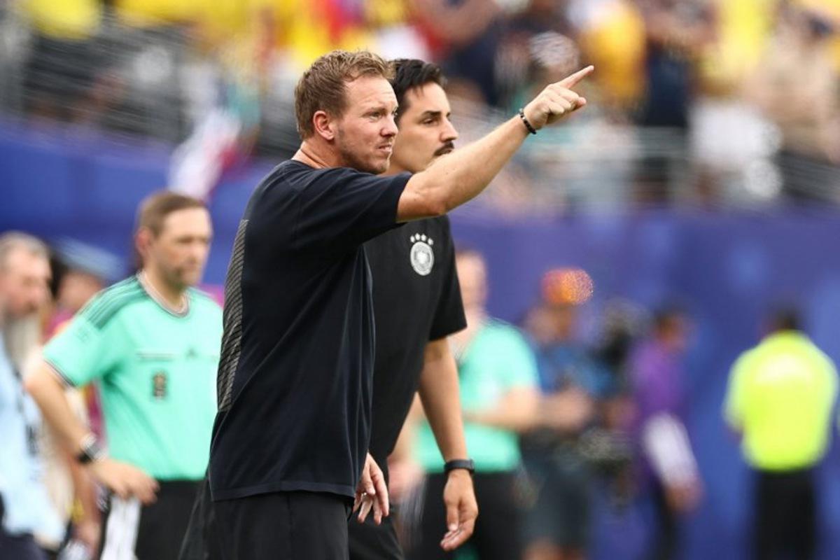 Germany's head coach Julian Nagelsmann gestures during the 2026 World Cup Group E football match between Ecuador and Germany at the New York/New Jersey Stadium in East Rutherford on June 25, 2026.  CHARLY TRIBALLEAU / AFP