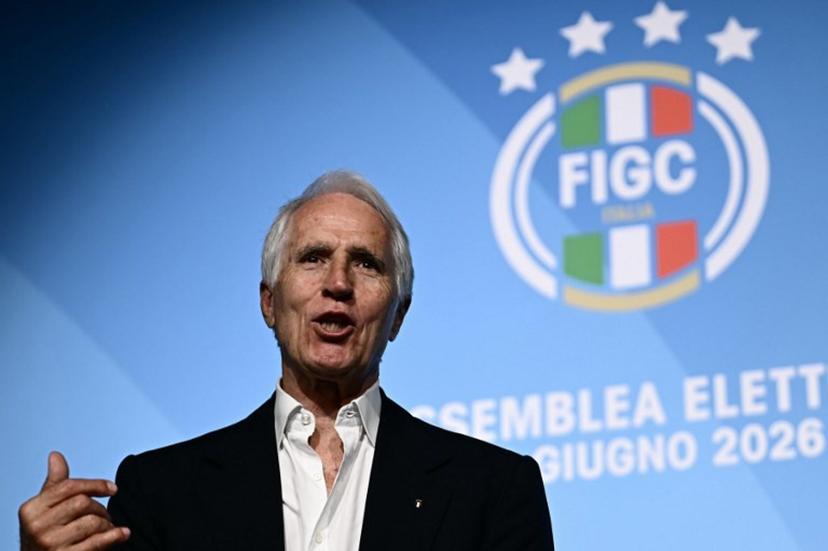 The newly elected President of the Italian Football Federation (FIGC), Giovanni Malago, gives a press conference after his election in Rome on June 22, 2026.  Filippo MONTEFORTE / AFP