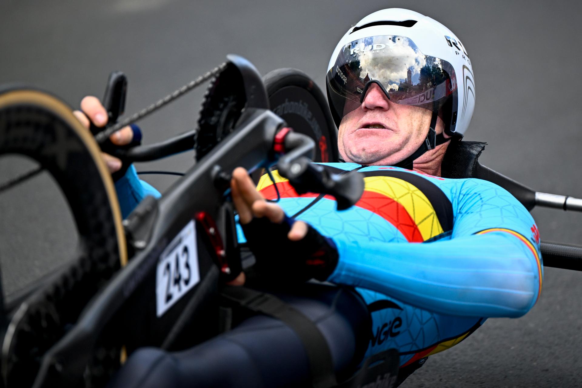 Belgium Marvin Odent (MH3) pictured in action during the individual time trial at the UCI Para-cycling Road World Championships, Thursday 28 August 2025, in Ronse. The UCI Para-Cycling Road World Championships take place from 28 to 31 Augustus in Ronse. BELGA PHOTO JASPER JACOBS