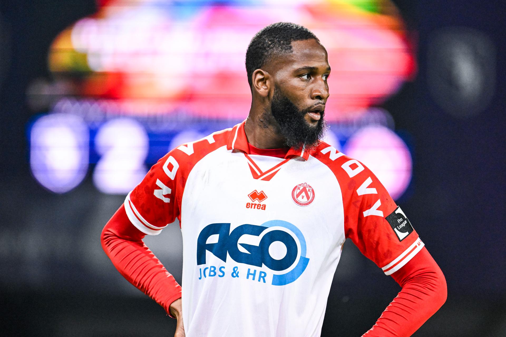 Kortrijk's Abdoulaye Sissako looks dejected during a soccer match between Beerschot VA and KV Kortrijk, Friday 25 April 2025 in Kortrijk, on day 4 (out of 6) of the Relegation Play-offs of the 2024-2025 'Jupiler Pro League' first division of the Belgian championship. BELGA PHOTO TOM GOYVAERTS
