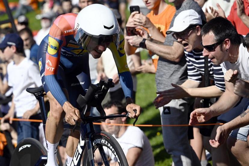 Team Lidl-Trek's Spanish rider Juan Ayuso competes in the first stage of the Basque Country's Itzulia cycling tour, a 13.8 km time trial in Bilbao on April 6, 2026.   ANDER GILLENEA / AFP