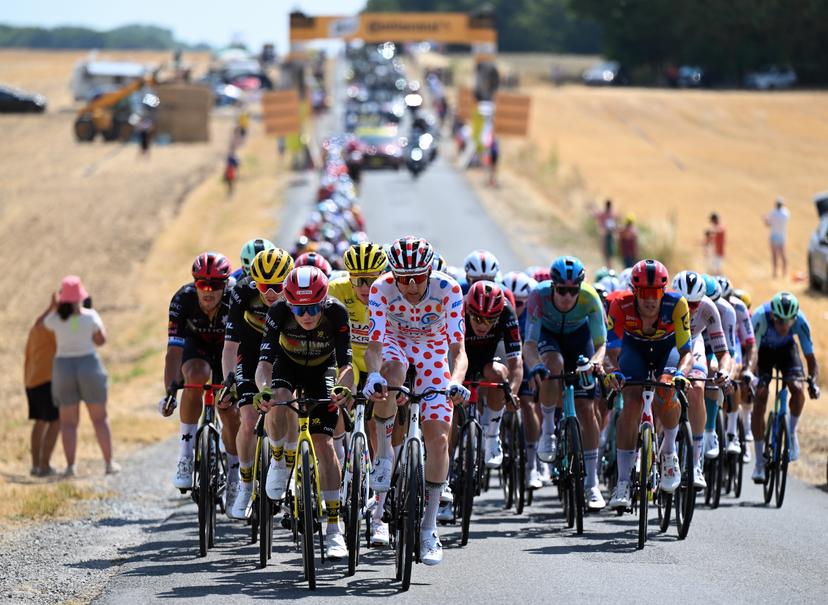Danish Jonas Vingegaard Hansen of Team Visma-Lease a Bike, Slovenian Tadej Pogacar of UAE Team Emirates, Belgian Tim Wellens of UAE Team Emirates, Belgian Jasper Stuyven of Lidl-Trek and Belgian Tim Merlier of Soudal Quick-Step pictured in action during stage nine of the 2025 Tour de France cycling, from Chinon to Chateauroux (170 km), on Sunday 13 July 2025 in France. The 112th edition of the Tour de France starts on Saturday 5 July in Lille, France, and will finish in Paris, France on the 27th of July. BELGA PHOTO POOL  POOL PETE GODING