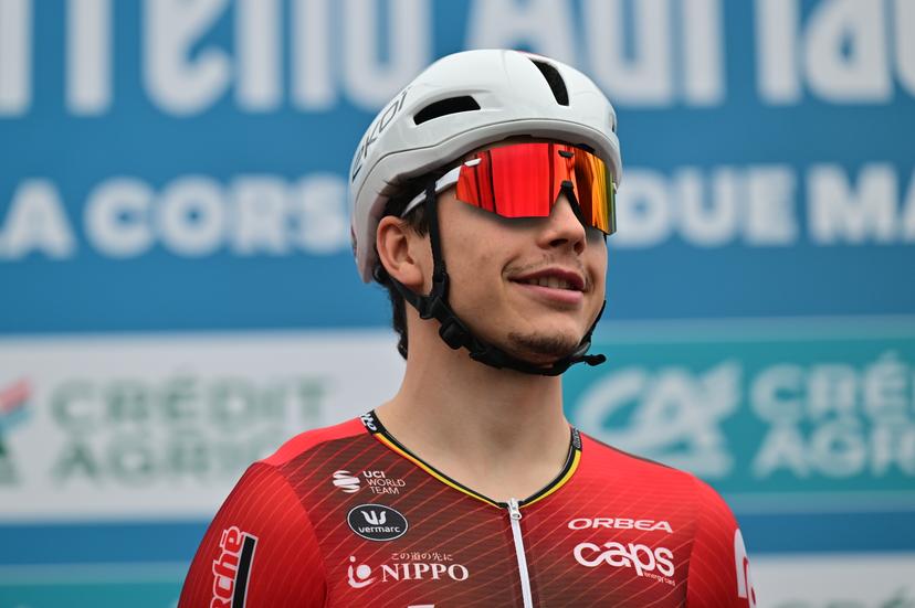 Belgian Arnaud De Lie of Lotto-Intermarche pictured at the start of the second stage of the Tirreno-Adriatico cycling race, from Camaiore to San Gimignano (206 km), Italy, Tuesday 10 March 2026. BELGA PHOTO DIRK WAEM