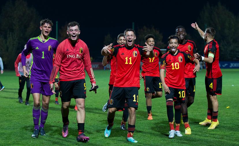 Belgium's players   a soccer game between Romania U17 and Belgium U17, Saturday 29 October 2022 in Buftea, Romania, match 2/3 in the qualifications for the 2023 European Championships. BELGA PHOTO NIKOLA KRSTIC