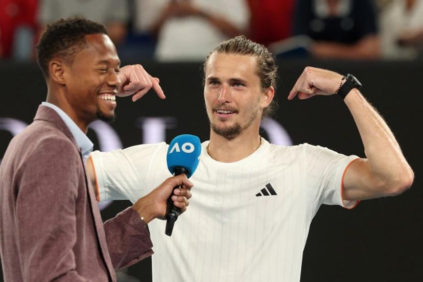 Germany's Alexander Zverev speaks to media after defeating USA's Learner Tien in his men's singles quarter-final match on day ten of the Australian Open tennis tournament in Melbourne on January 27, 2026.  DAVID GRAY / AFP