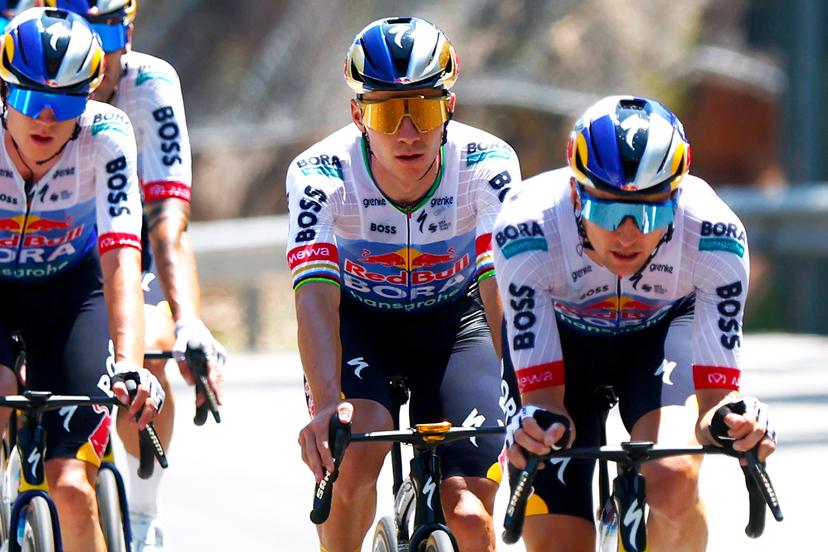 Belgian Remco Evenepoel of Red Bull-BORA-hansgrohe pictured in action during stage 3 of the 2026 Tour de France cycling race, a stage of 195,9km from Granollers, Spain, to Les Angles, France, Monday 06 July 2026. The 113th edition of the Tour de France starts on Saturday 4 July in Barcelona, Spain, and will finish in Paris, France on the 26th of July.  BELGA PHOTO POOL LUCA BETTINI