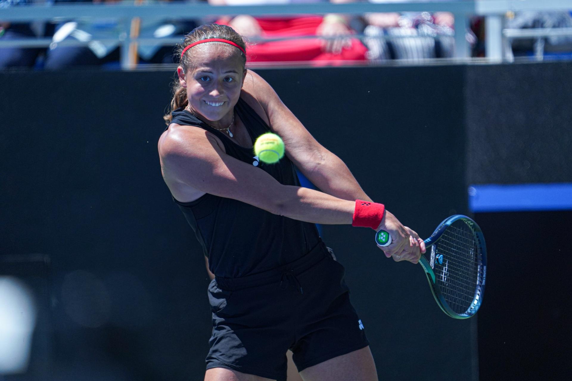 Belgian Hanne Vandewinkel pictured in action during the third match between American Pegula (WTA 5) and Belgian Vandewinkel (WTA 278) on the second day of the meeting between USA and Belgium, in the qualification round in the world group for the final of the Billie Jean King Cup tennis, in Orlando, Florida, USA, on Saturday 13 April 2024. BELGA PHOTO MARTY JEAN LOUIS