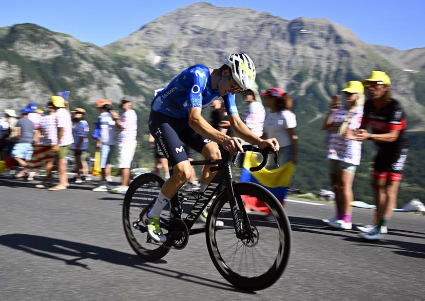 Spanish Pablo Castrillo of Movistar Team pictured in action during stage 18 of the 2026 Tour de France cycling race, a stage of 185km from Voiron to Orcieres-Merlette, on Thursday 23 July 2026. The 113th edition of the Tour de France starts on Saturday 4 July in Barcelona, Spain, and will finish in Paris, France on the 26th of July. BELGA PHOTO JASPER JACOBS