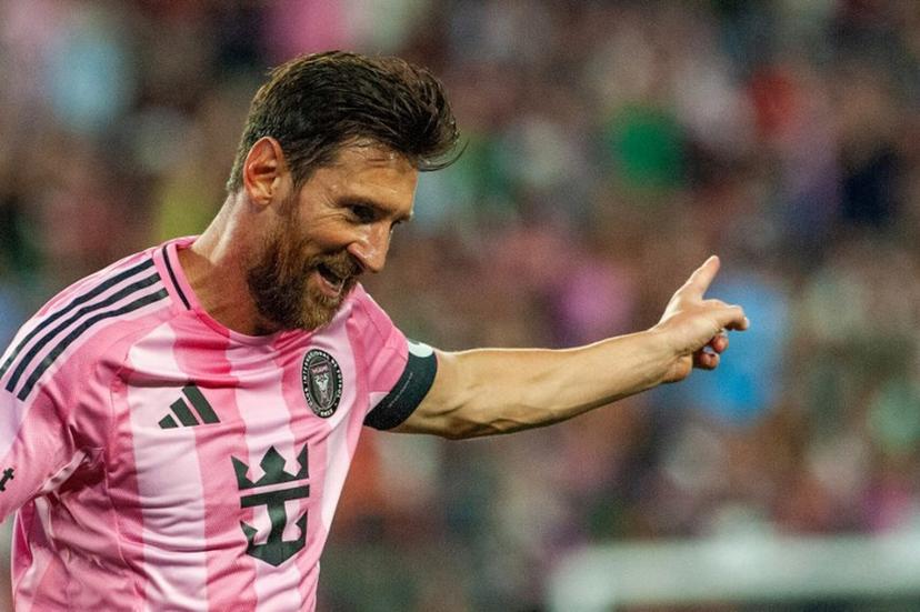 Inter Miami's Argentine forward #10 Lionel Messi celebrates after scoring a second goal during the Major League Soccer (MLS) regular season match between New England Revolution and Inter Miami CF at Gillette Stadium in Foxborough, Massachusetts on July 9, 2025.  Joseph Prezioso / AFP