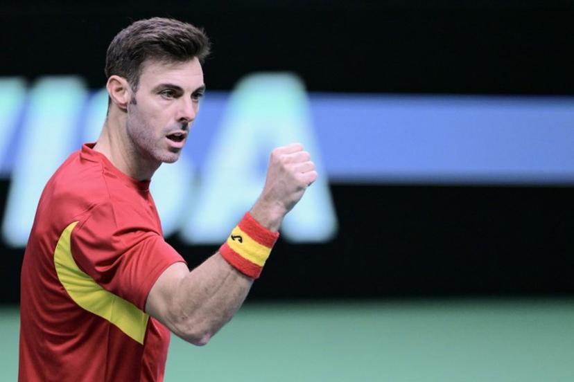 Spain's Marcel Granollers-Pujol reacts during the Davis Cup men's doubles quarter finals tennis match between Spain and Czech Republic, at the Super Tennis Arena, in Bologna, northen Italy, on November 20, 2025.  Tiziana FABI / AFP