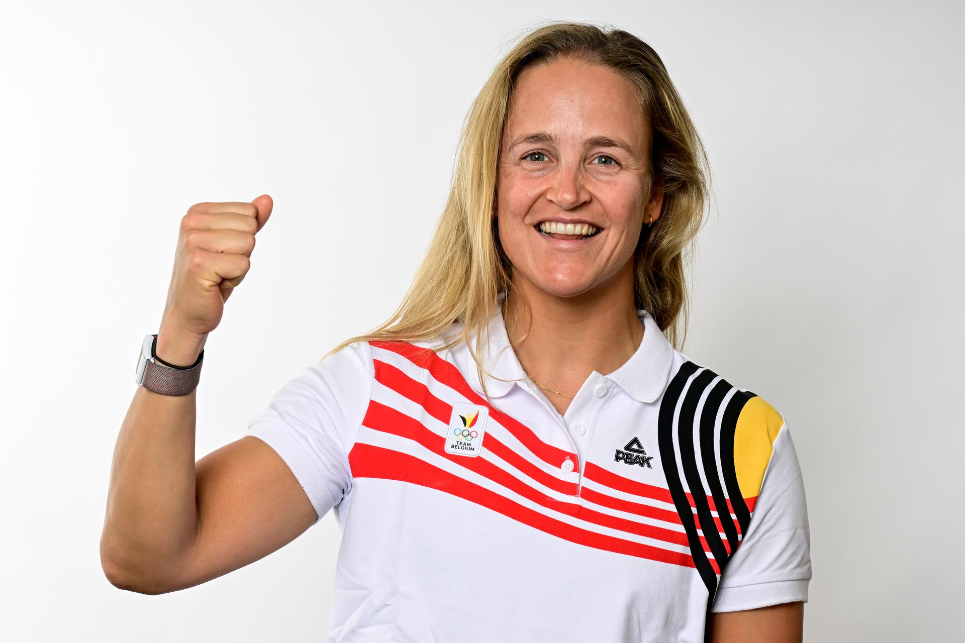 Belgian Emma Plasschaert pictured during a photoshoot for the Belgian Olympic Committee BOIC - COIB ahead of the Paris 2024 Olympic Games, in Brussels, Friday 28 June 2024. BELGA PHOTO DIRK WAEM