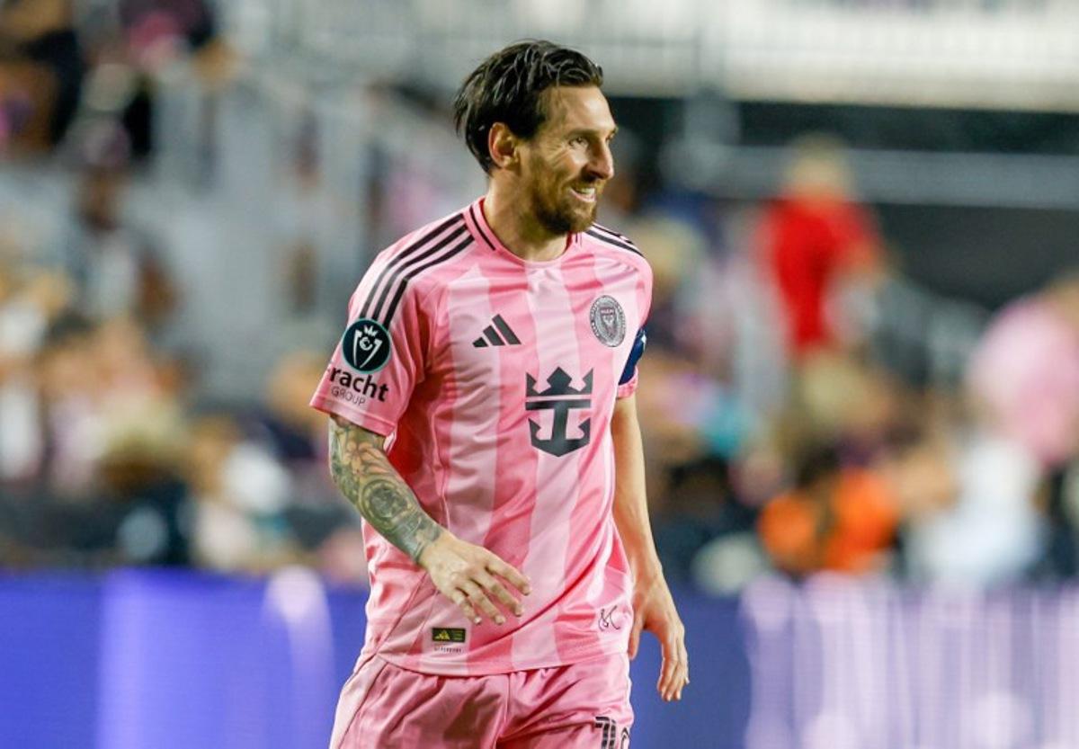 Inter Miami's Argentine forward #10 Lionel Messi smiles during the CONCACAF Champions Cup Quartefinal football match between Inter Miami and LAFC at Chase Stadium in Fort Lauderdale, Florida on April 9, 2025.  Chris Arjoon / AFP