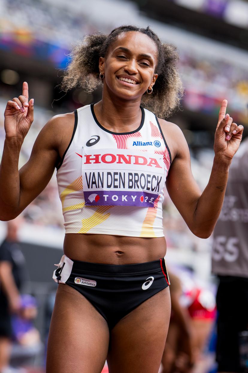Belgian Naomi Van den Broeck pictured in action during the 400m Hurdles women, Heats, at the World Athletics Championships in Tokyo, Japan, on Monday 15 September 2025. The outdoor Worlds are taking place from 13 to 21 September. BELGA PHOTO JASPER JACOBS