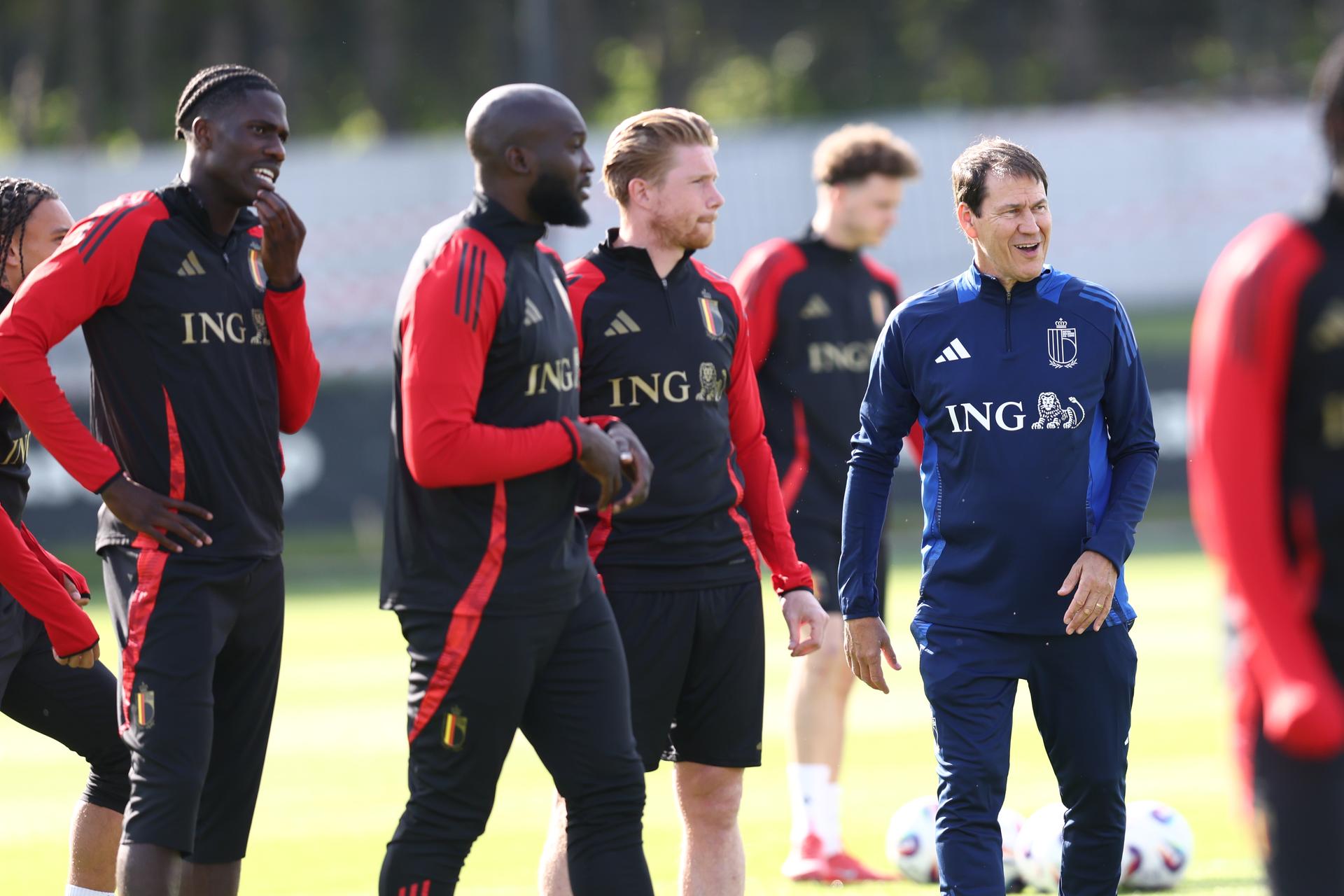 Red Devils pictured during a training session of Belgian national soccer team the Red Devils, , in Tubize. The team is preparing for the World Cup 2026 qualifier games against North-Macedonia (6 June) and Wales (9 June). BELGA PHOTO BRUNO FAHY