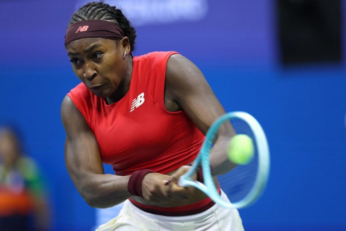USA's Coco Gauff returns the ball to Australia's Ajla Tomljanovic during their women's singles first round tennis match on day three of the US Open tennis tournament at the USTA Billie Jean King National Tennis Center in New York City, on August 26, 2025.  CHARLY TRIBALLEAU / AFP