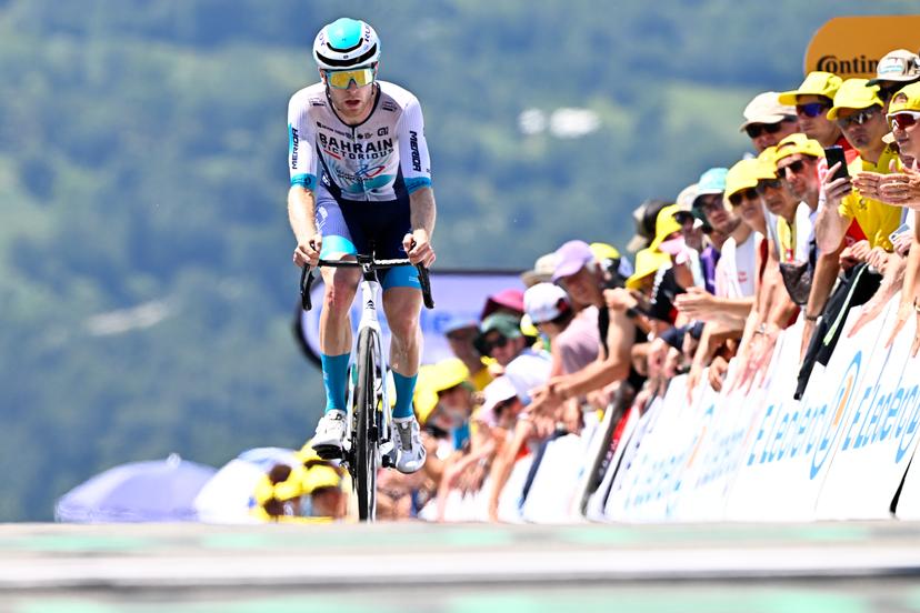 British Fred Wright of Bahrain-Victorious pictured at the finish of stage 13 of the 2025 Tour de France cycling race, an 11km individual time trial from Loudenvielle to Peyragudes, on Friday 18 July 2025 in France. The 112th edition of the Tour de France starts on Saturday 5 July in Lille, France, and will finish in Paris, France on the 27th of July.   BELGA PHOTO JASPER JACOBS