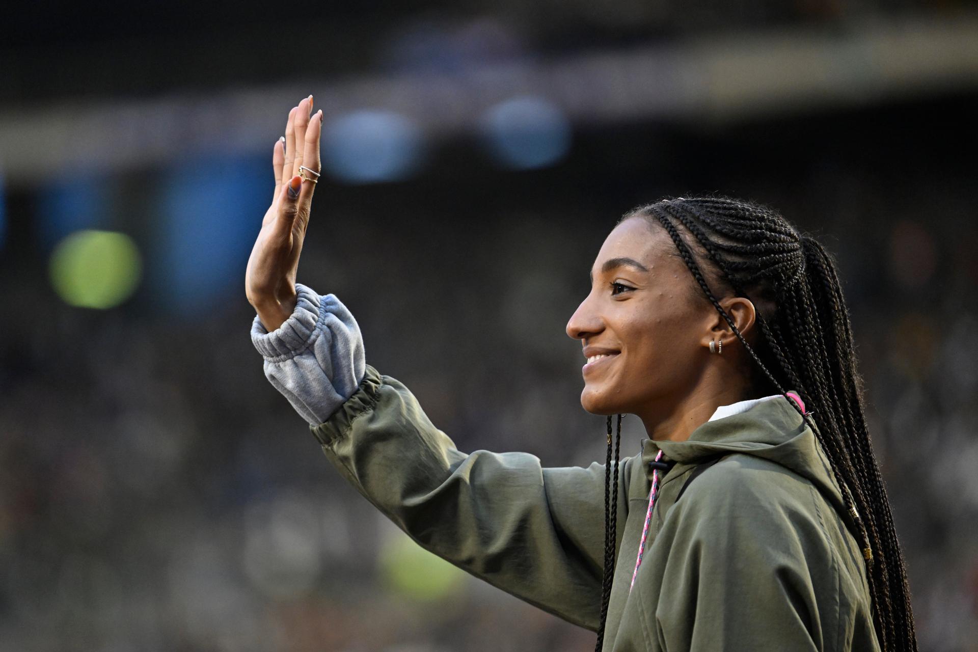 Belgian olympic gold medalist athlete Nafissatou 'Nafi' Thiam pictured at the 48th edition of the Memorial Van Damme athletics event in Brussels, Friday 13 September 2024. The 2024 Allianz Memorial Van Damme Diamond League meeting takes place on 13 and 14 September 2O24. BELGA PHOTO TOM GOYVAERTS