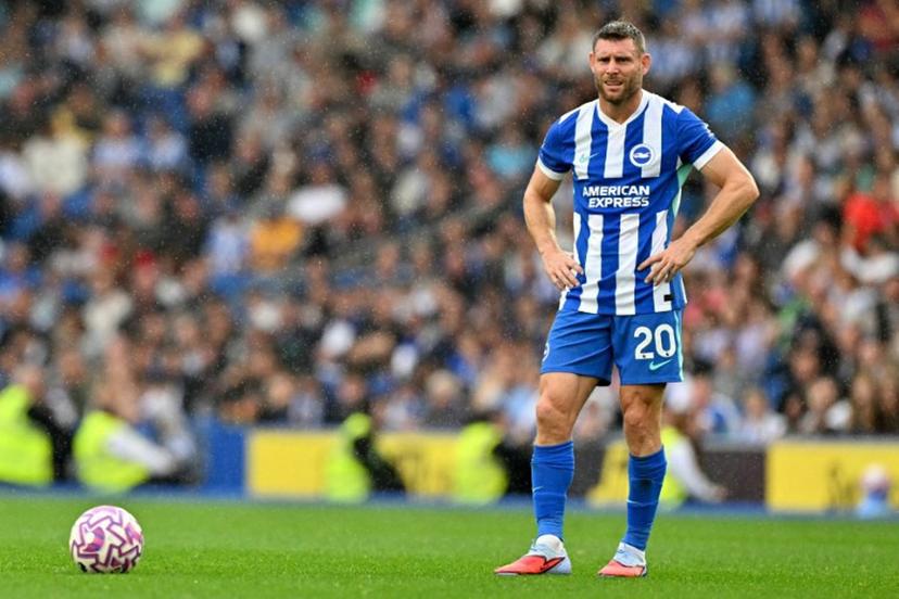 Brighton's English midfielder #06 James Milner prepares to take a free kick during the English Premier League football match between Brighton and Hove Albion and Tottenham Hotspur at the American Express Community Stadium in Brighton, southern England on September 20, 2025.  Glyn KIRK / AFP