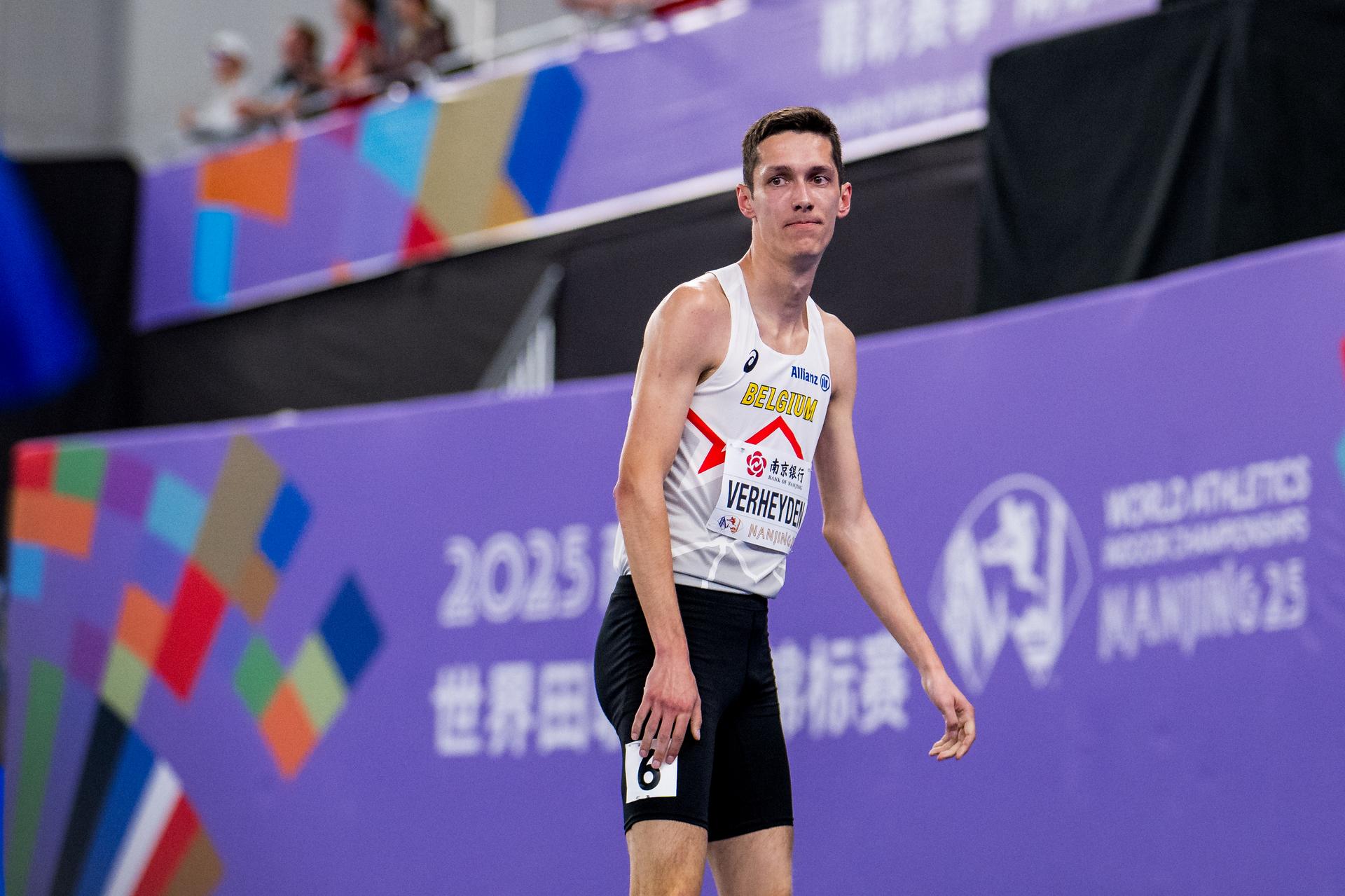 Belgian Ruben Verheyden pictured after the 1500m race, at the the World Athletics Indoor Championships, in Nanjing, China, Friday 21 March 2025. The championships take place from 21 to 23 March. BELGA PHOTO JASPER JACOBS
