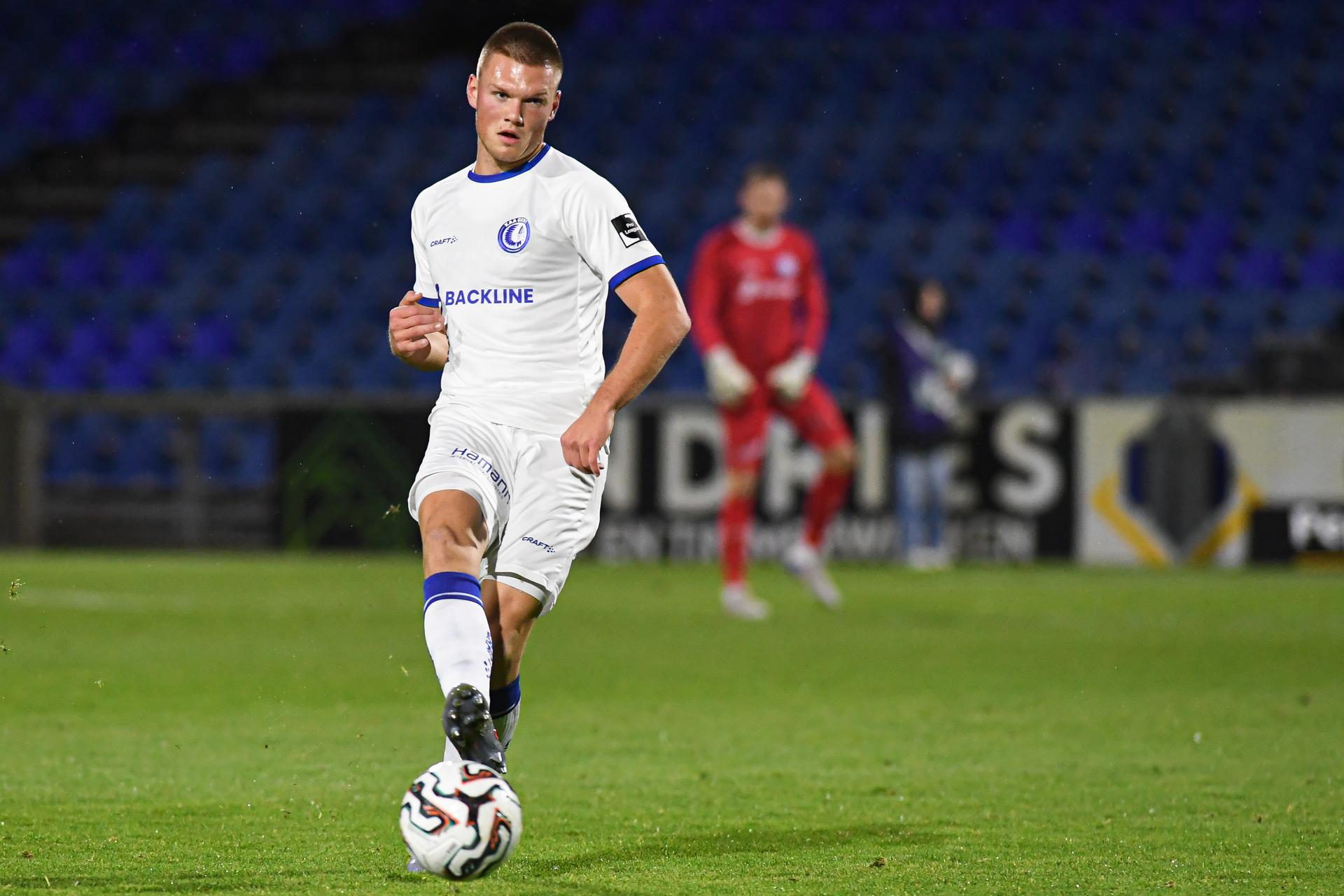 Jong Gent's Bram Lagae pictured in action during a soccer game between Patro Eisden Maasmechelen and Jong KAA Gent, Saturday 29 November 2025 in Maasmechelen, on day 15 of the 2025-2026 'Challenger Pro League' 1B second division of the Belgian championship. BELGA PHOTO JILL DELSAUX