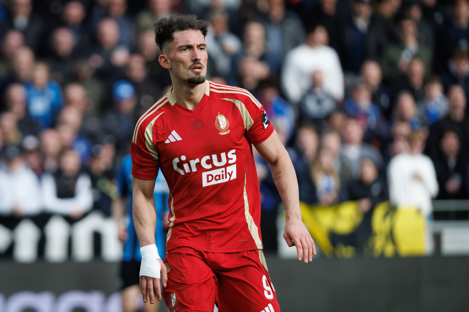 Standard's Andi Zekiri celebrates after scoring during a soccer match between Club Brugge and Standard de Liege, Sunday 23 February 2025 in Brugge, on day 27 of the 2024-2025 season of the 'Jupiler Pro League' first division of the Belgian championship. BELGA PHOTO KURT DESPLENTER
