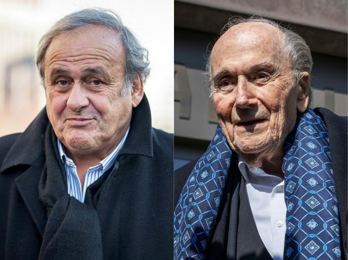 (COMBO) This combination of file pictures created on March 25, 2025 shows (L) former UEFA president Michel Platini leaving the courthouse after the first day of his trial on appeal by the Swiss Attorney General's office to reopen proceedings for another examination of the charges of fraud against the former UEFA and FIFA presidents, in Muttenz, near Basel, on March 3, 2025, and (R) former FIFA president Sepp Blatter leaves for a break the court house in Muttenz near Basel during his trial before a special appeals court that will hear a request by the country's Attorney General's office (OAG) to reopen proceedings against Platini and former FIFA president after they were acquitted by the Swiss Federal Court in June 2022 of charges that included "disloyal management", "breach of trust" and "forgery of securities", on March 3, 2025.  After a ten year investigation and initial acquittal by the Swiss Federal Court in June 2022, Michel Platini and Sepp Blatter will receive the verdict of the appeal by the Swiss Attorney General's office, on March 25, 2025. Fabrice COFFRINI / AFP