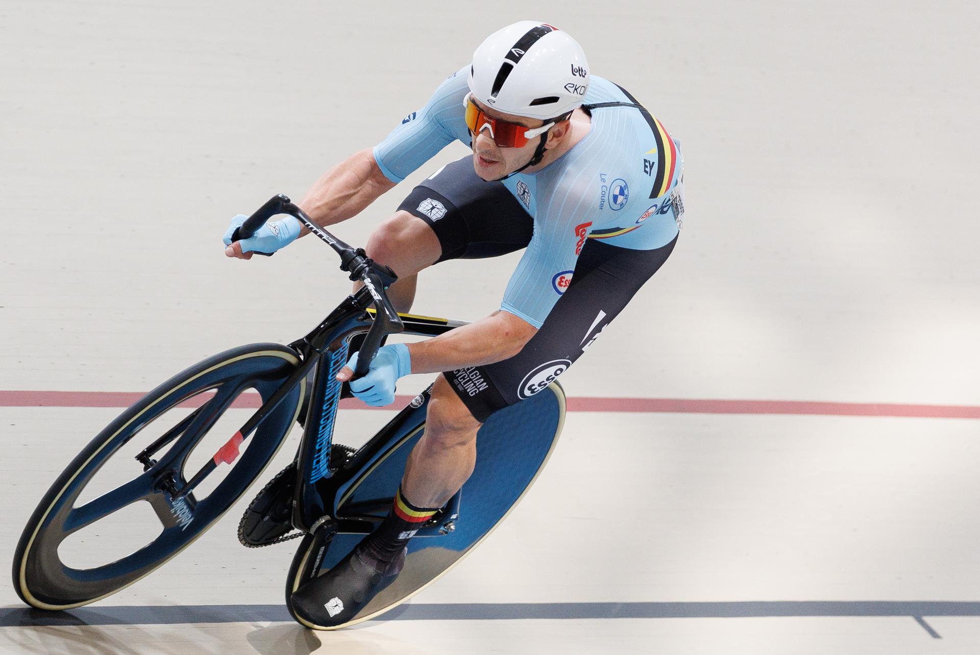 Belgian Jasper De Buyst pictured in action during the Men's Points Race at the 2025 UCI Track World Championships cycling, in Santiago, Chile, Friday 24 October 2025. The Track World Championships take place from 22 to 26 October at the Velodromo de Penalolen in Santiago, Chile. BELGA PHOTO BENOIT DOPPAGNE