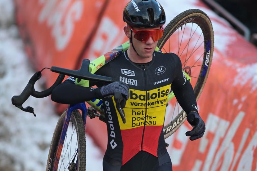 Belgian Thibau Nys pictured in action during the men's elite race at the World Cup cyclocross cycling event in Zonhoven on Sunday 04 January 2026, stage 9 (out of 12) of the UCI World Cup competition. BELGA PHOTO DAVID PINTENS